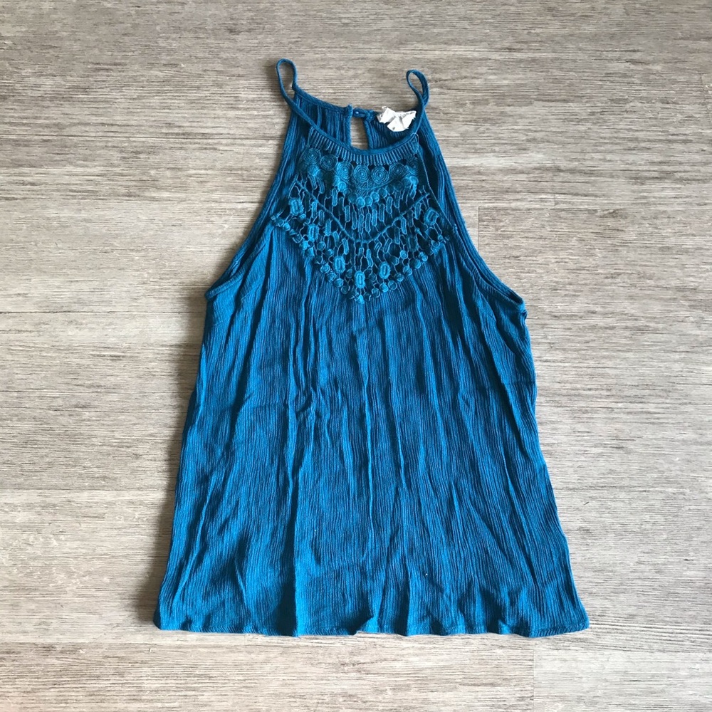 Teal, ribbed halter top